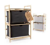 HENNEZ Étagère de Salle de Bain à 2 Compartiments | Étagère en Bambou avec étagère et 2 paniers | Étagère de Salle de Bain avec boîtes à tiroirs | Étagère sur Pied - Idéal comme Commode et Panier à