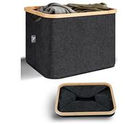 HENNEZ Grand Panier de Rangement en Feutre 40L pour Meuble Kallax - Panier à Bois pour Cheminée Pliable - Panier a Journaux en Feutrine Panier a Linge Pliable Gris - Panier Rangement a Buches