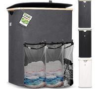 HENNEZ Panier à linge extra large de 150 L à 3 compartiments - Panier à linge familial avec sacs amovibles - Panier à linge à 3 sections avec couvercle - Trieur à linge sale pour panier à linge