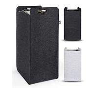 HENNEZ Paniers à linge en feutre épais 80L gris foncé - Corbeille à linge rectangle robuste - Panier de linge sale - Bac à linge sale pliable avec poignées - Panière Panier à linge sale pliable