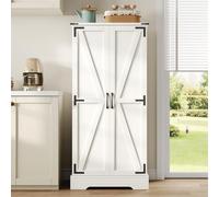 Hennhari Armoire De Rangement Style Champêtre De 128,5 Cm avec Lampe LED, Buffet À Deux Portes avec Étagères Réglables, Adapté À Salle À Manger, Salon Et Cuisine (Blanc)