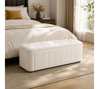 Hennhari Banc Coffre de Rangement en Velours Capitonné, Pouf avec Espace de Rangement, Coins Arrondis pour Salon, Chambre et Entrée (Beige)
