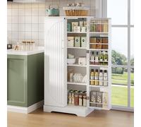 Hennhari Meuble De Rangement avec Lampe LED À Détection Et Étagères Réglables en Hauteur, Grand Meuble À Deux Portes avec Compartiments Intégrés, Armoire Anti-Basculement (Blanc)