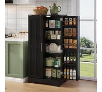 Hennhari Meuble De Rangement De Cuisine avec Lampe À Détection LED Et Rainure De Rangement sur Porte, Grand Meuble À Deux Portes avec Cloison Réglable, Buffet avec Portes (Noir)