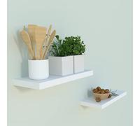 Henor Lot 2 unités Étagère Murale en Bois 40 x 15 x 2.5 cm. Charge Ma x 30 kg. Support caché. Blanc