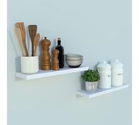 Henor Lot 2 unités Étagère Murale en Bois 50 x 15 x 2.5 cm. Charge Ma x 30 kg. Support caché. Blanc