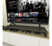 Henor Rehausse TV en Bois FSC® Double 130 x 35 x 15 cm Graphite Mat. Supporte +100 kg.