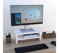Henor Support Moniteur TV avec étagère intermédiaire en Bois FSC® 42 x 26.5 x 16 cm. Supporte 50 Kg. Blanc