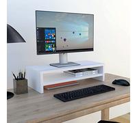 Henor Support Moniteur TV avec étagère intermédiaire en Bois FSC® 62 x 26.5 x 16 cm. Supporte 50 Kg. Blanc