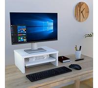 Henor Support Moniteur TV avec Plateau Amovible en Bois FSC® 42 x 32 x 18 cm. Supporte 50 Kg. Blanc