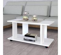 Henor Table Basse à roulettes Bois FSC® Mod.Pilar. 90 x 40 x 45.5 cm. Roues rotatives à 360º avec Frein Blanc