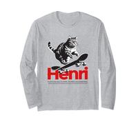 HENRI - beau nom de garçon avec un chat & skateboard Manche Longue