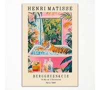 Henri Matisse Impression sur toile, Tigre dans la baignoire, Poster drôle de salle de bain Impression Animal Tigre Mignon Rose Vert Plage Dopamine Décoration Murale Fleur Tropicale Botanique 30x40cm