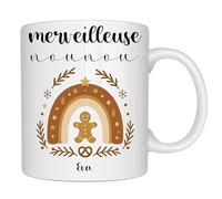 henrietteandco - Mug Nounou Personnalisé Cadeau Original Remerciement | Tasse Prénom Assistante Maternelle 330ml Céramique Blanc | Idée Cadeau Fin Contrat Année (Pain d'épice)