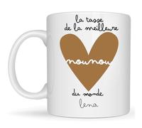 henrietteandco - Mug Nounou Personnalisé Cadeau Original Remerciement | Tasse Prénom Assistante Maternelle 330ml Céramique Blanc | Idée Cadeau Fin Contrat Année (Coeur)