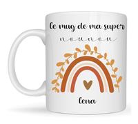 henrietteandco - Mug Nounou Personnalisé Cadeau Original Remerciement | Tasse Prénom Assistante Maternelle 330ml Céramique Blanc | Idée Cadeau Fin Contrat Année (Arc en Ciel)