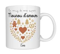 henrietteandco - Mug Nounou Personnalisé Cadeau Original Remerciement | Tasse Prénom Assistante Maternelle 330ml Céramique Blanc | Idée Cadeau Fin Contrat Année (Coeur - 2)
