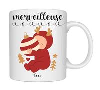 henrietteandco - Mug Nounou Personnalisé Cadeau Original Remerciement | Tasse Prénom Assistante Maternelle 330ml Céramique Blanc | Idée Cadeau Fin Contrat Année (Boule Noël)