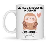 henrietteandco - Mug Nounou Personnalisé Cadeau Original Remerciement | Tasse Prénom Assistante Maternelle 330ml Céramique Blanc | Idée Cadeau Fin Contrat Année (Chouette)