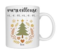 henrietteandco - Mug Nounou Personnalisé Cadeau Original Remerciement | Tasse Prénom Assistante Maternelle 330ml Céramique Blanc | Idée Cadeau Fin Contrat Année (Sapin)