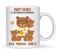 henrietteandco - Mug Papy Ours Personnalisé avec Prénoms des Petits-Enfants | Cadeau Original Fête des Grands-Pères | Tasse 330ml Céramique | Famille Ours | Papy & Oursons