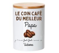 henrietteandco Pot à Café Papa Personnalisé avec Prénom | Cadeau Original Fête des Pères ou Anniversaire | Boîte de Rangement Céramique pour Capsules, Dosettes, Café | Fabriqué en France (Best-dad)