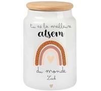 henrietteandco Pot à Cookies ATSEM Personnalisé avec Prénom | Cadeau Original Fin d’Année Scolaire ou Remerciement | Boîte à Biscuits Céramique Hermétique | Merci ATSEM (Arc-en-Ciel)