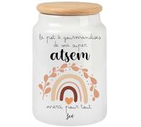 henrietteandco Pot à Cookies ATSEM Personnalisé avec Prénom | Cadeau Original Fin d’Année Scolaire ou Remerciement | Boîte à Biscuits Céramique Hermétique | Merci ATSEM (Coeur)