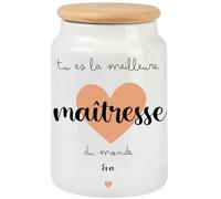 henrietteandco - Pot à Cookies Maîtresse Personnalisé avec Prénom | Cadeau Original Fin d’Année Scolaire | Boîte à Biscuits Hermétique en Céramique | Merci Maîtresse (Coeur-2)