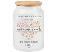 henrietteandco - Pot à Cookies Maîtresse Personnalisé avec Prénom | Cadeau Original Fin d’Année Scolaire | Boîte à Biscuits Hermétique en Céramique | Merci Maîtresse (Coeur-fleur)