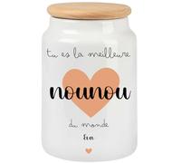 henrietteandco Pot à Cookies Nounou Personnalisé avec Prénom | Cadeau Original Fin de Contrat Crèche ou Remerciement | Boîte à Biscuits Hermétique Céramique | Merci Nounou (Coeur-2)