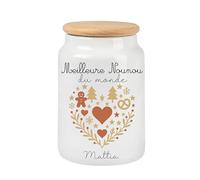 henrietteandco Pot à Cookies Nounou Personnalisé avec Prénom | Cadeau Original Fin de Contrat Crèche ou Remerciement | Boîte à Biscuits Hermétique Céramique | Merci Nounou (Coeur-3)
