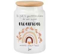 henrietteandco Pot à Cookies Nounou Personnalisé avec Prénom | Cadeau Original Fin de Contrat Crèche ou Remerciement | Boîte à Biscuits Hermétique Céramique | Merci Nounou (Arc-en-Ciel-2)