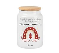 henrietteandco Pot à Cookies Nounou Personnalisé avec Prénom | Cadeau Original Fin de Contrat Crèche ou Remerciement | Boîte à Biscuits Hermétique Céramique | Merci Nounou (Rainbow Sapin)