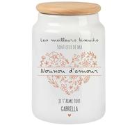 henrietteandco Pot à Cookies Nounou Personnalisé avec Prénom | Cadeau Original Fin de Contrat Crèche ou Remerciement | Boîte à Biscuits Hermétique Céramique | Merci Nounou (Coeur-Fleur)