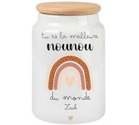 henrietteandco Pot à Cookies Nounou Personnalisé avec Prénom | Cadeau Original Fin de Contrat Crèche ou Remerciement | Boîte à Biscuits Hermétique Céramique | Merci Nounou (Arc-en-Ciel)