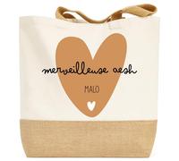 henrietteandco Tote Bag AESH Personnalisé avec Prénom + Motif | Sac Coton Premium 100% | Cadeau Fin d’Année École ou ULIS | Cabas 9,8L Made in France (Coeur Tendre)