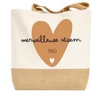 henrietteandco Tote Bag ATSEM Personnalisé avec Prénom + Motif | Sac Coton Premium 100% | Cadeau Fin d’Année École Maternelle | Cabas 9,8L Made in France (Coeur Tendre)