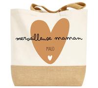 henrietteandco Tote Bag Maman Personnalisé avec Prénom + Motif | Sac Coton Premium 100% | Cadeau Original pour Maman | Cabas Grande Contenance 9,8L Made in France (Coeur Tendre)