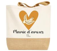 henrietteandco Tote Bag Mamie Personnalisé avec Prénom + Motif | Sac Coton Premium 100% | Idée Cadeau Mamie Originale | Cabas Grande Contenance 9,8L Made in France (Colombe)