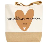 henrietteandco Tote Bag Marraine Personnalisé avec Prénom + Motif | Sac Coton Premium 100% | Idée Cadeau Marraine Originale | Cabas Grande Contenance 9,8L Made in France (Coeur Tendre)
