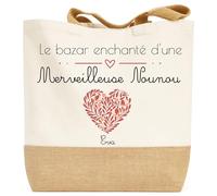 henrietteandco Tote Bag Nounou Personnalisé avec Prénoms sous Cœurs Fleuris | Sac Coton Premium 100% | Cadeau Fin d’Année Émotion | Cabas 9,8L Made in France (1 Enfant)