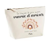 henrietteandco - Trousse de Toilette Mamie Personnalisée avec Prénom + Motif | Coton Premium 100% | Cadeau Grand-Mère Original | Grande Pochette 3,1L Made in France (Rainbow)