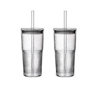 Henrrida Lot de 2 tasses en verre transparent scellé avec paille et couvercle, 600 ml avec couvercles et pailles, pour cocktail, matcha et smoothie