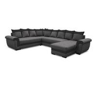 Henry - canapé panoramique réversible convertible - avec coffre - en tissu et PU - 7 places - Gris / Noir Gris / Noir G
