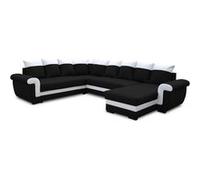 Henry - canapé panoramique réversible convertible - avec coffre - en tissu et PU - 7 places - Noir / Blanc Noir / Blanc G