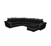 Henry - canapé panoramique d'angle réversible - 7 places - convertible avec coffre - en tissu et PU - Noir / Gris