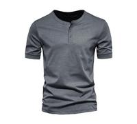 Henry Slim t-Shirt pour Homme Muscle col V boutonné Manches Courtes T-Shirt en Coton Slim Soft Sport (Gris Foncé,M)