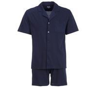 Henry Terre Karl Pyjama shorty pour homme avec motif croisé Ensemble pyjama en coton boutonné et t-shirt à manches courtes Design élégant Pyjama d'été, bleu marine, XXL