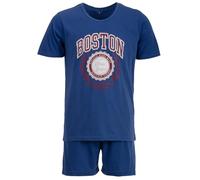 Henry Terre Paul Boston Ensemble pyjama shorty pour homme avec short en coton et t-shirt à manches courtes Design sportif, bleu, 4XL